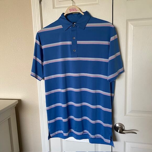 FootJoy Polo Shirt‎ Golf Stretch Short Sleeve Blue Striped Athletic Men's Large - Picture 8 of 8